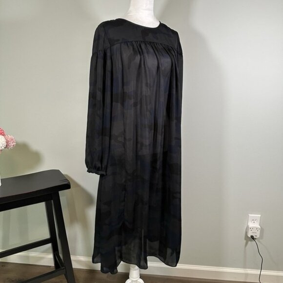 Banana Republic Women's Dress 10 Black Camo‎ Sheer Midi Pockets - Picture 1 of 4